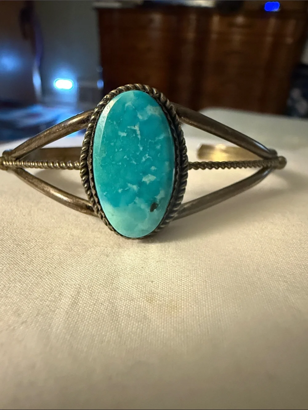 Turquoise Stone Silver Cuff Bracelet - Women Jewelry